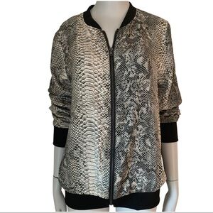 GOLD HAWK Silk Python Snake Print Bomber Jacket Zip Front Size S